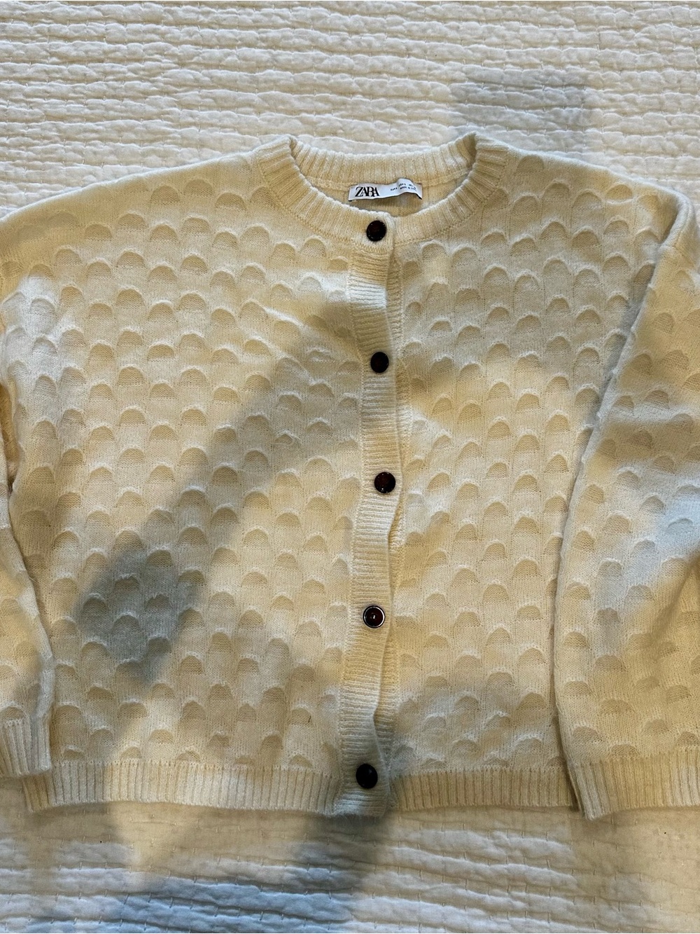 Zara Cream Textured Button-Front Cardigan